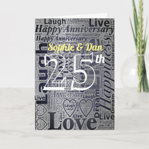 Word Art Personalised 25th Wedding Anniversary Card