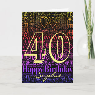 Word Art Personalised 40th Birthday Card