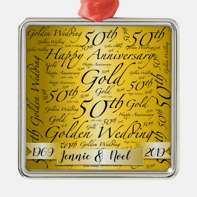Word Art Personalised 50th Anniversary Metal Ornament (Front)