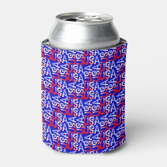 Word Art USA Text,blue-DRINK CAN COOLER (Can Front)