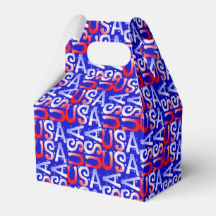 Word Art USA Text,Blue-PARTY FAVOR BOX, gable Favour Box