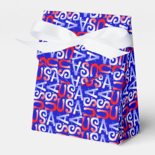 Word Art USA Text,Blue-PARTY FAVOR BOX, tent Favour Box