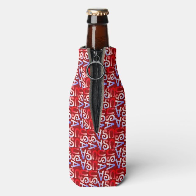 Word Art USA Text,Red-DRINK BOTTLE COOLER (Bottle Back)