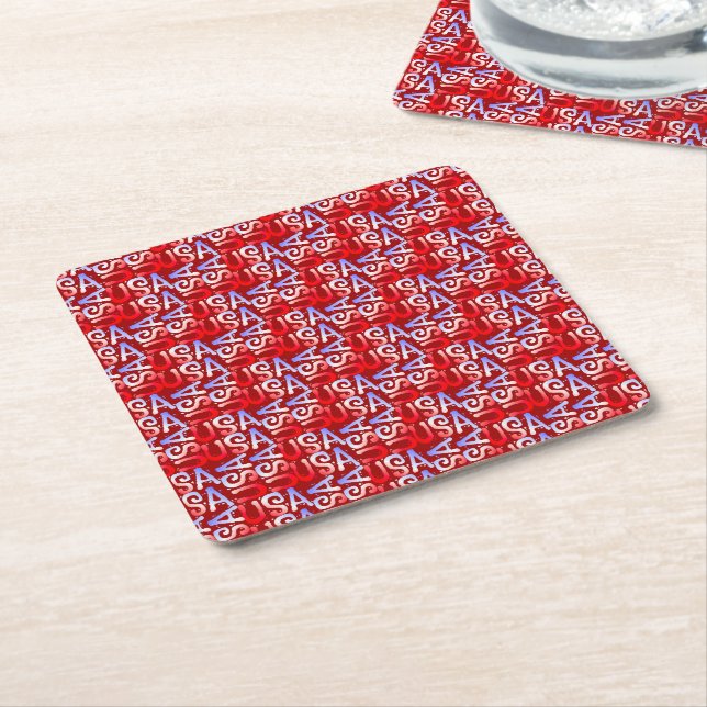 Word Art USA Text,Red-PULP PARTY COASTERS (Angled)