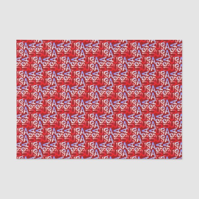 Word Art USA Text,Red-TISSUE WRAPPING PAPER (Front)