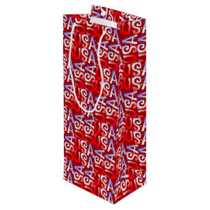 Word Art USA Text, Red-WINE GIFT BAG