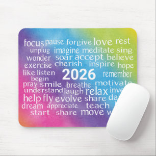 Word Cloud 2025 On Rainbow Abstract Mouse Pad