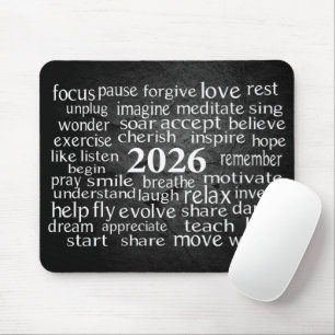 Word Cloud 2026 on Black Slate Rock  Mouse Pad