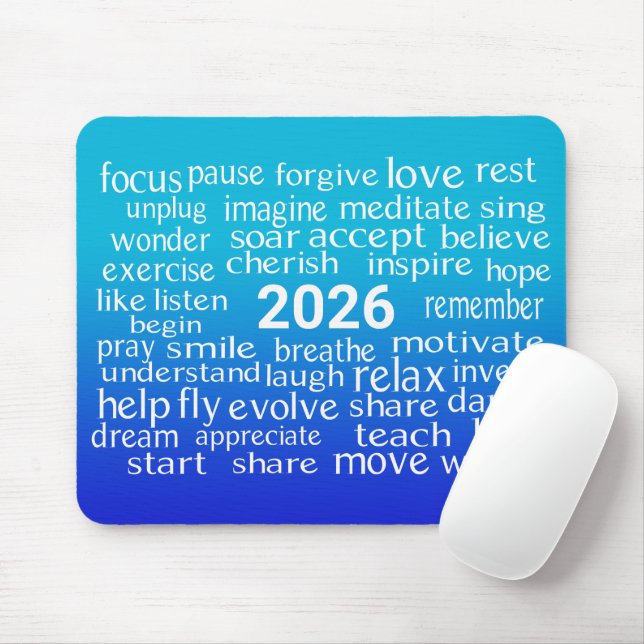 Word Cloud 2026 On Blue Hues Mouse Pad (With Mouse)