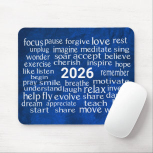Word Cloud 2026 On Blue Leather Mouse Pad