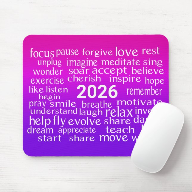 Word Cloud 2026 On Pink and Purple Mouse Pad (With Mouse)