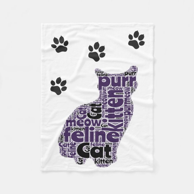 Word Cloud Cat and Paw Print Fleece Blanket (Front)