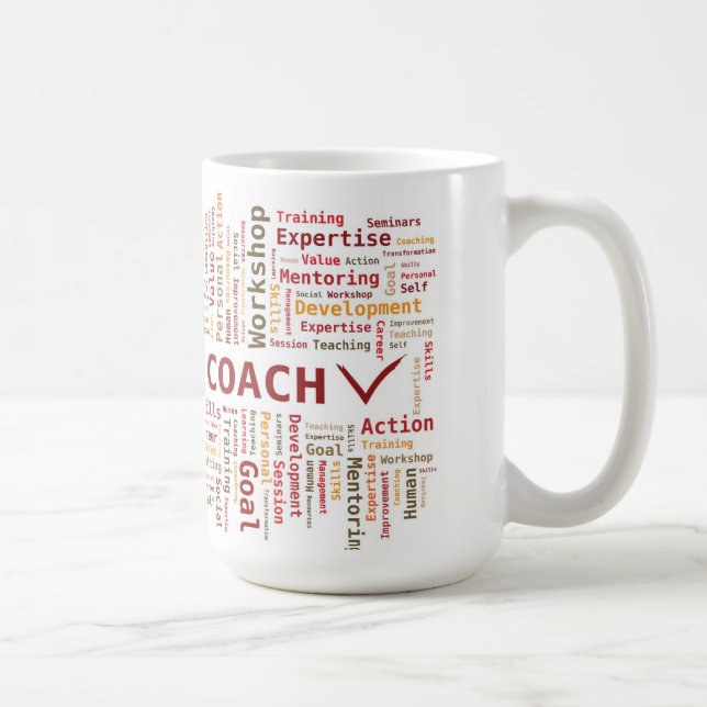 Word Cloud Coach Skills Expertise - Red Orange Coffee Mug (Right)
