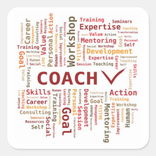 Word Cloud Coach Skills Expertise - Red Orange Square Sticker