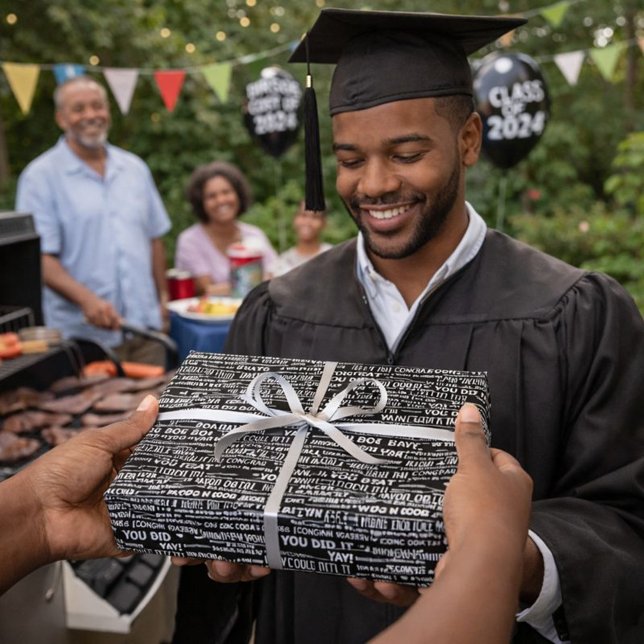 Word Collage Black and White graduation Wrapping Paper (Creator Uploaded)