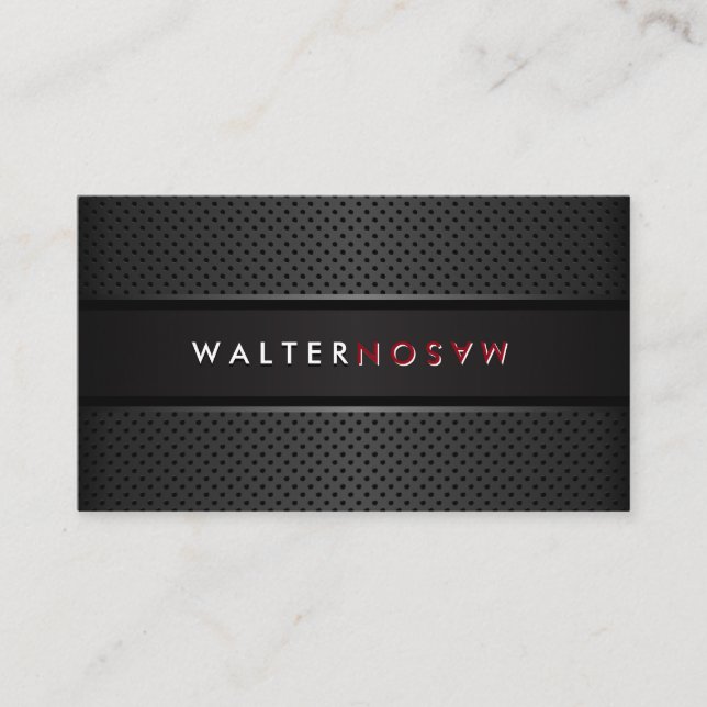 Word Flip | Dark Grey Banner | Metallic Perforated Business Card (Front)