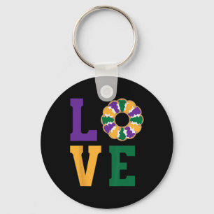 Word L O V E Love King Cake Mardi Gras Purple Gree Key Ring