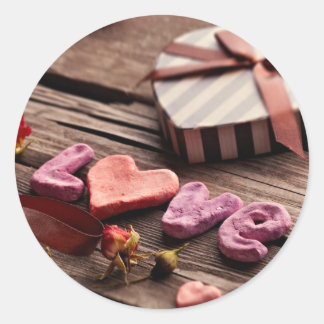 Word Love with Heart Shaped Valentine's Day Gift Classic Round Sticker