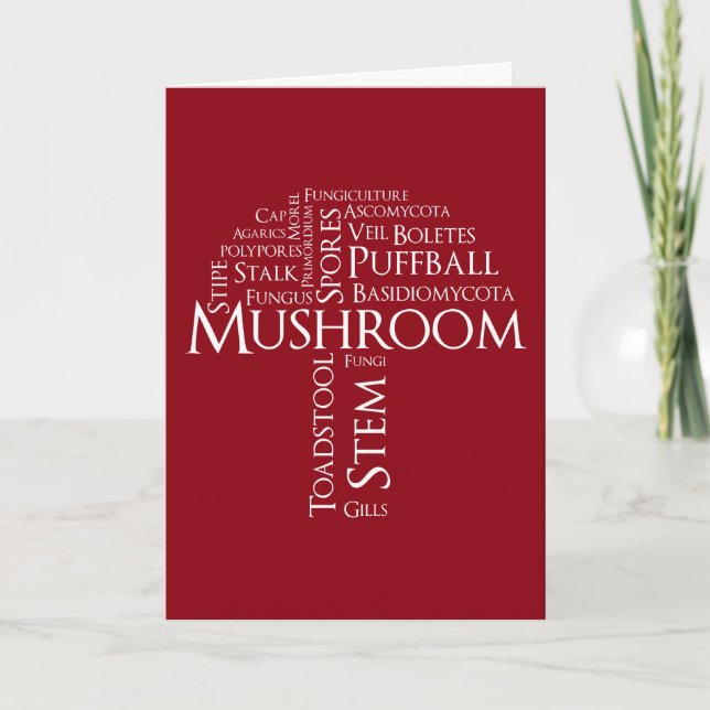 Word Mushroom Birthday Card (White Text) (Front)