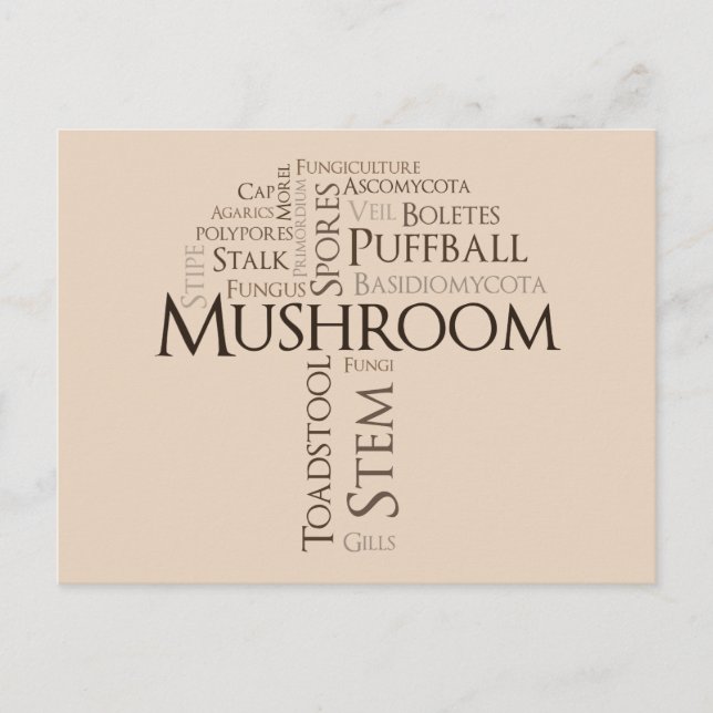 Word Mushroom Postcard (Brown Text) (Front)