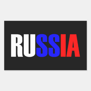 Word RUSSIA in tricolor colour flag of the country Rectangular Sticker