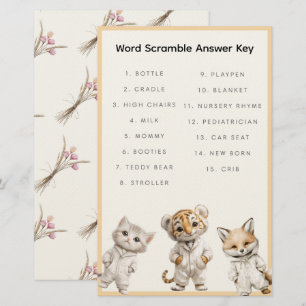 Word Scramble Answer Key Whimsical Pajama Animals Stationery