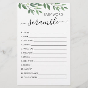 Word Scramble Baby Game Baby Shower party game