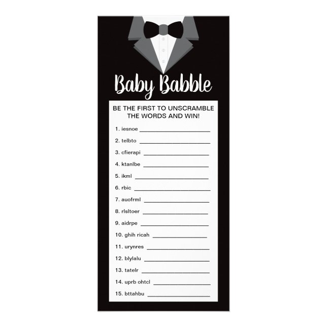 Word Scramble Baby Shower Game, 25 Pack Rack Card (Front)