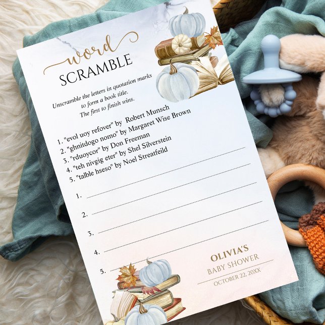 Word Scramble Book Theme Pumpkin Baby Shower Game (Creator Uploaded)