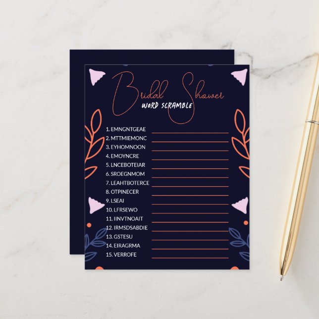 Word Scramble Bridal Shower Game (Front/Back In Situ)