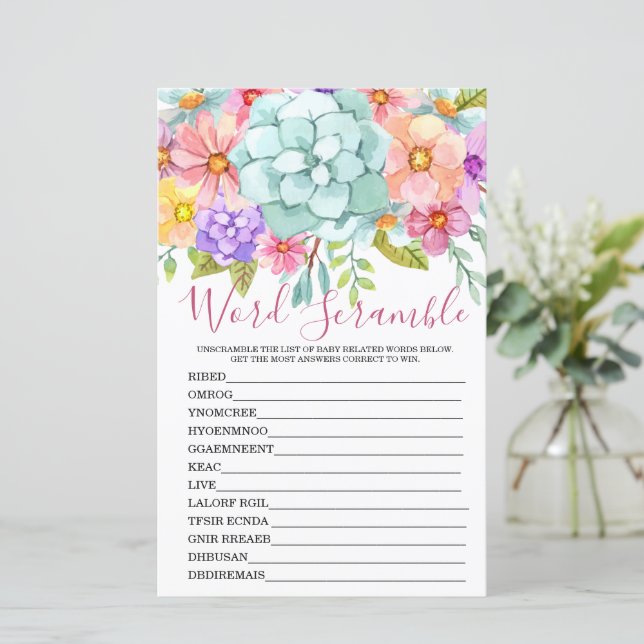 Word Scramble Colourful Floral Bridal Game (Standing Front)