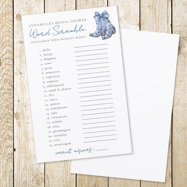 Word Scramble Country Bow Cowboy Bridal Shower (Word Scramble Country Bow Cowboy Bridal Shower)