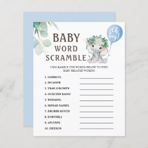 Word Scramble   Elephant Balloon Baby Shower Game