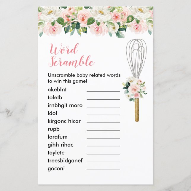 Word Scramble Game Pink Floral Soon to be Whisked (Front)