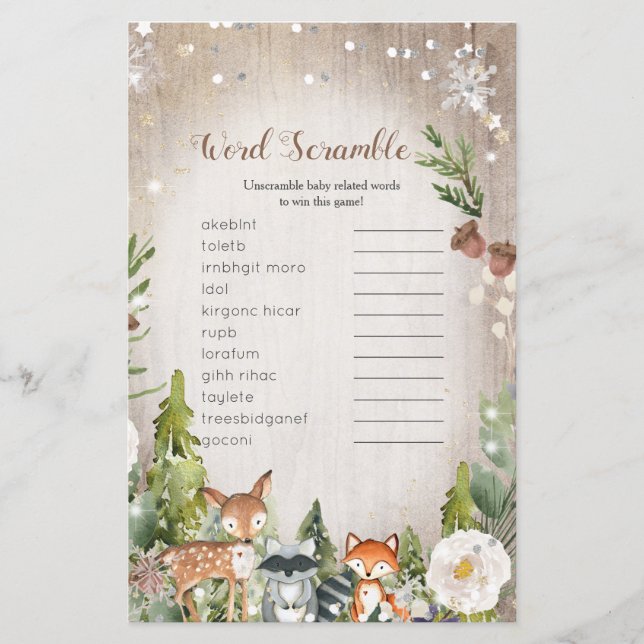 Word Scramble Game Winter Animals Woodland (Front)
