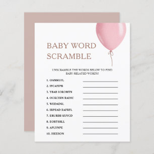 Word Scramble Pink Balloon Baby Shower Game