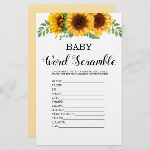 Word Scramble Sunflower Baby Shower Game