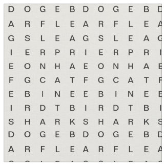 Word Search (Animals) White Fabric