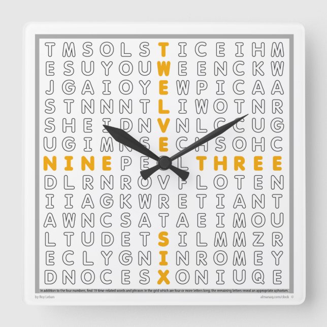 Word Search Clock with downloadable puzzle(orange) (Front)