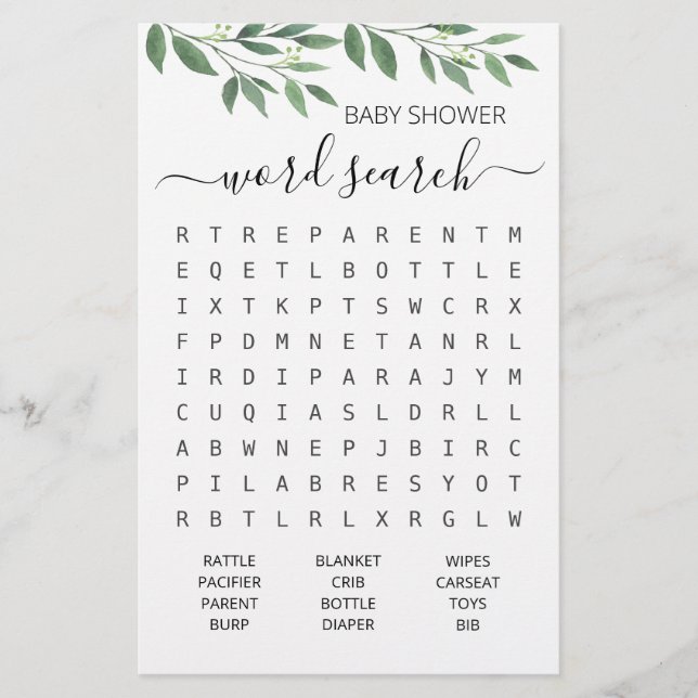 Word search Game Baby Shower party game (Front)