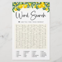 Word Search Game Lemon Bridal Shower Card