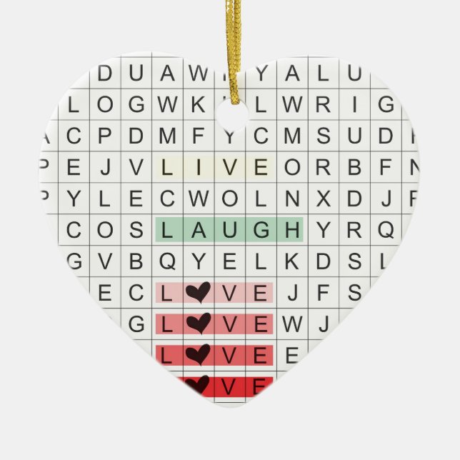 Word Search Love Ceramic Tree Decoration (Front)