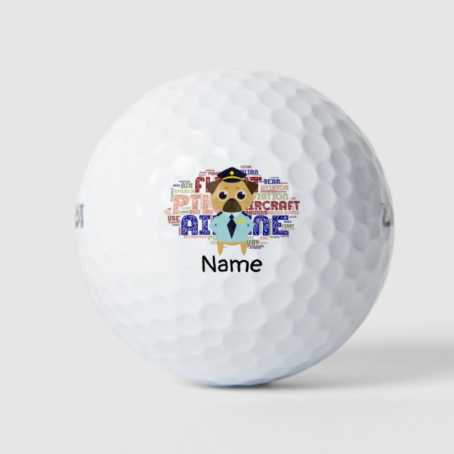 Wordcloud Aeroplane Pilot Art Golf Balls (Front)