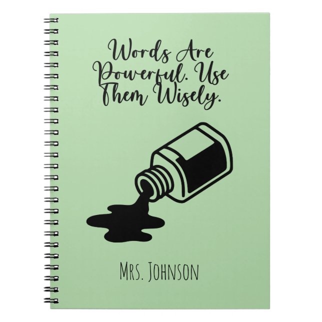 Words Are Powerful Use Them Wisely Literacy Quote Notebook (Front)