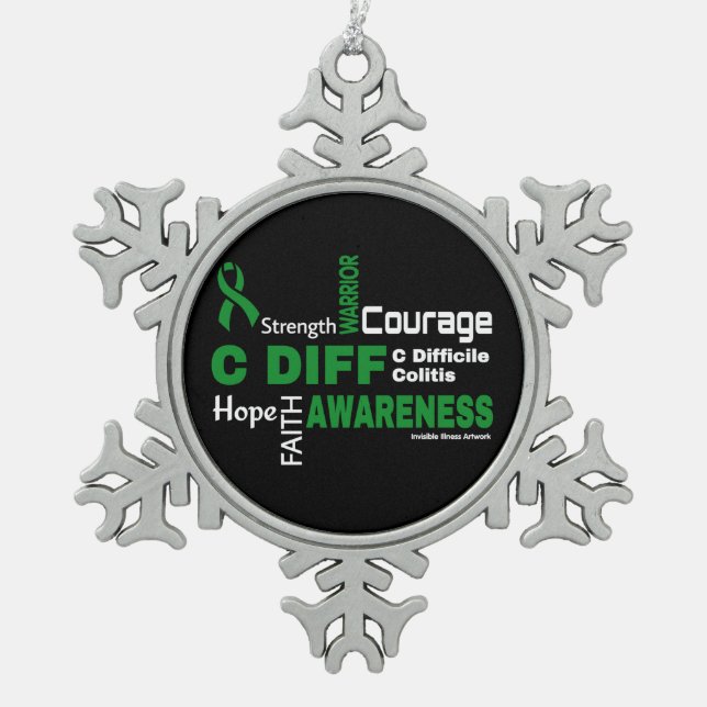 Words...C Diff Snowflake Pewter Christmas Ornament (Front)