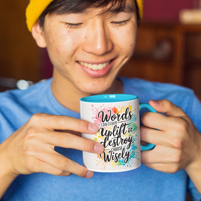 Words Can Uplift Or Destroy Mug (Encourage kind words with this colorful mug! )