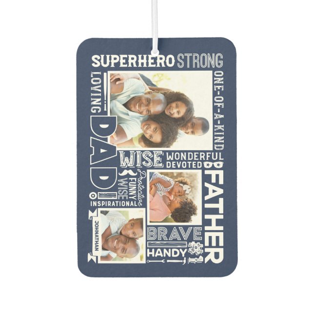 Words For #1 Dad Father's Day Photo Collage Navy Car Air Freshener (Front)