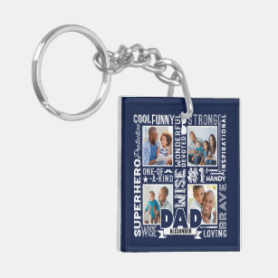 Words For #1 Dad Father's Day Photo Collage Navy Key Ring