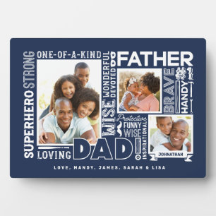 Words For #1 Dad Father's Day Photo Collage Navy Plaque