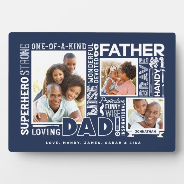 Words For #1 Dad Father's Day Photo Collage Navy Plaque (Front)